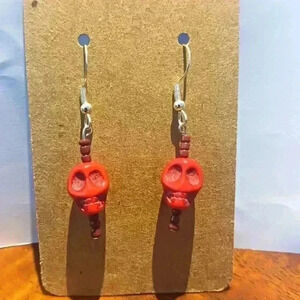 Howlite Turquoise Skull Earrings
